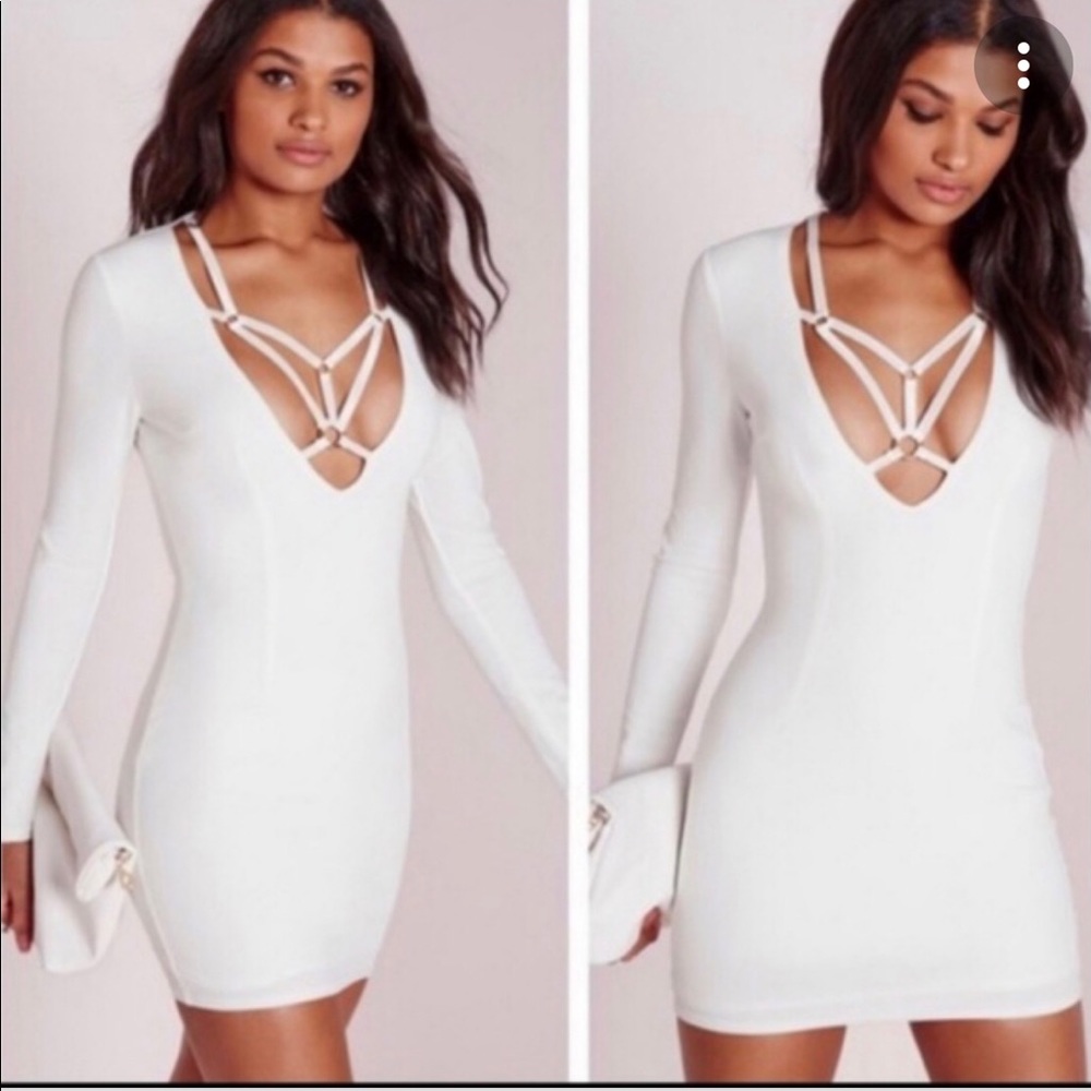 Misguided White Long-sleeve  Bodycon Dress Sz 6